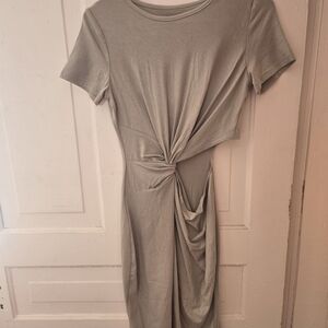 SHEIN Knot-Front Short Sleeve Midi Dress - Taupe
